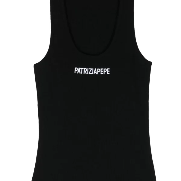 PATRIZIA PEPE MAGLIA TANK TOP LOGO ΜΑΥΡΟ