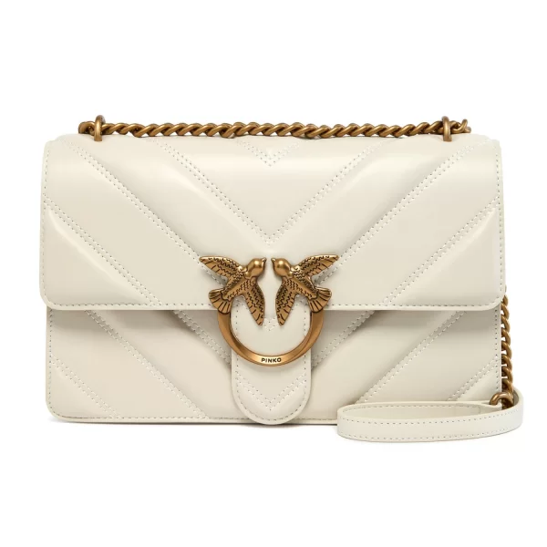 PINKO ΤΣΑΝΤΑ LOVE ONE CLASSIC LIGHT DC NAPPA INTARSIO RIGONFIO + VITELLO SETA ΛΕΥΚΟ
