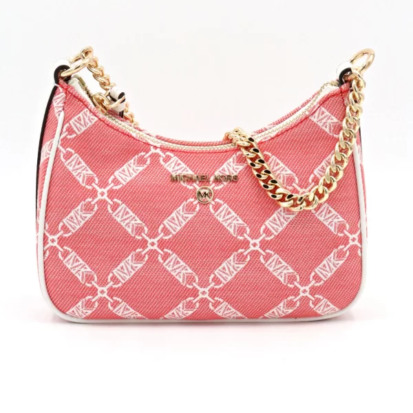 MICHAEL KORS ΤΣΑΝΤΑΚΙ ΧΕΙΡΟΣ ΑΛΥΣΙΔΑ JET SET CHARM ΑLL OVER LOGO ΚΟΡΑΛΙ/ΛΕΥΚΟ