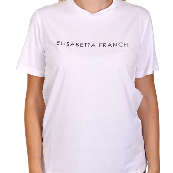 ELISABETTA FRANCHI T-SHIRT LOGO STRASS ΛΕΥΚΟ