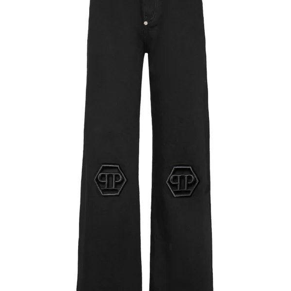 PHILIPP PLEIN ΠΑΝΤΕΛΟΝΙ JEANS SKATER FIT HEXAGON LOGO ΜΑΥΡΟ