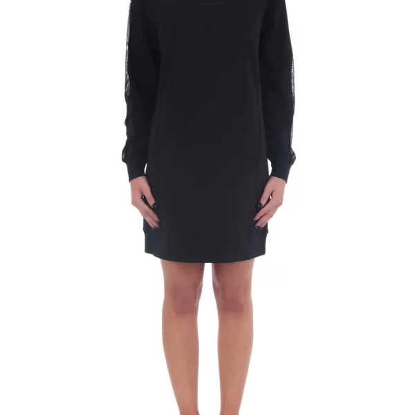 Karl Lagerfeld KARL LAGERFELD ΦΟΡΕΜΑ SWEAT DRESS W/MESH ΔΙΑΦΑΝΕΙΑ ΜΑΝΙΚΙ ΜΑΥΡΟ