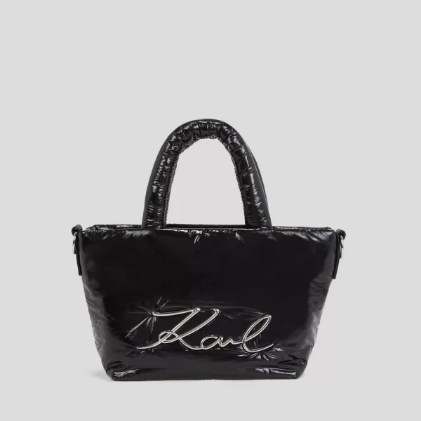 KARL LAGERFELD ΤΣΑΝΤΑKI XEIΡΟΣ/CROSS BODY K/SIGNATURE SOFT SM TOTE NYLON METAΛΛΙΚΟ LOGO MAYΡΟ
