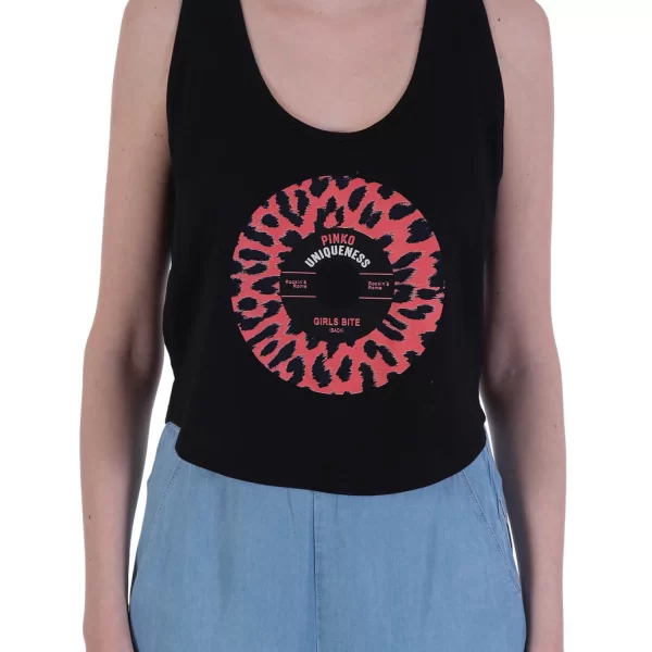 PINKO TOP BAMBUSA CANOTTA ΣΤΑΜΠΑ PINKO UNIQUENESS ΜΑΥΡΟ