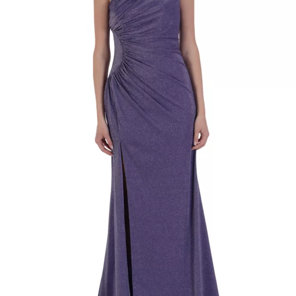 ALLURE EVENING ΦΟΡΕΜΑ LUREX ΜΑΚΡΥ ONE SHOULDER ΣΟΥΡΑ ΜΕΤΑΛΙΖΕ ΜΩΒ