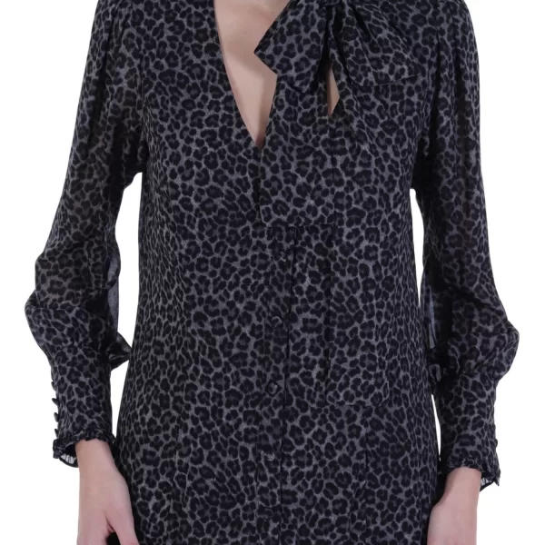 Michael Kors MICHAEL KORS ΠΟΥΚΑΜΙΣΑ LEOPAR TIE V NECK ΜΑΥΡΟ