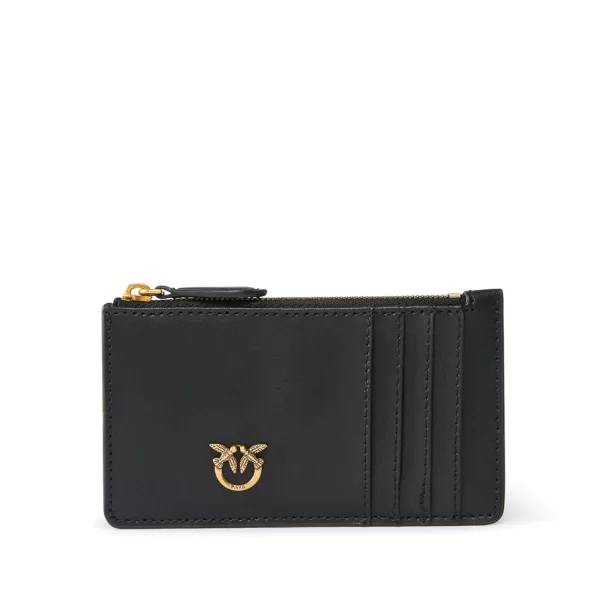 PINKO PINKO ΘΗΚΗ ΓΙΑ ΚΑΡΤΕΣ ΔΕΡΜΑ AIRONE CARDHOLDER SHEEP NAPPA CHEVRON ΜΑΥΡΟ-ANTIQUE GOLD