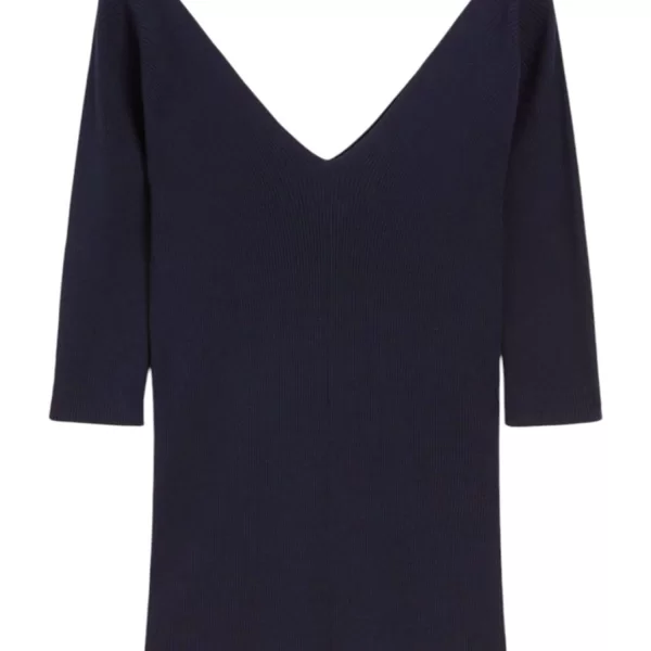 MAX MARA WEEKEND ΠΛΕΚΤΟ V NECK BACK CROP ΜΑΝΙΚΙ OCEANO ΜΠΛΕ