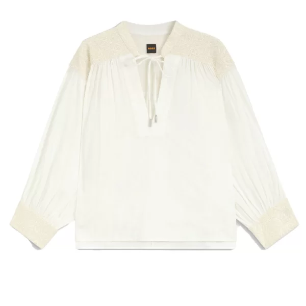 BOSS ΜΠΛΟΥΖΑ C_BRODES ΔΕΣΙΜΟ ΛΑΙΜΟ ΛΕΠΤΟΜΕΡΕΙΑ ΚΕΝΤΗΜΑ ΕΚΡΟΥ