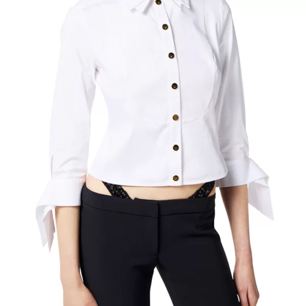 ELISABETTA FRANCHI ΠΟΥΚΑΜΙΣΟ SLIM FIT ΜΕ ΠΑΠΙΓΙΟΝ ΛΕΥΚΟ