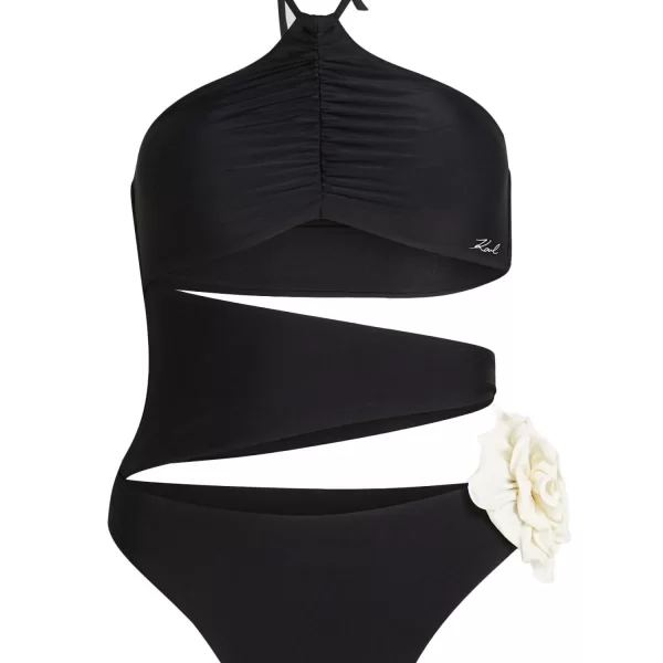 KARL LAGERFELD ΟΛΟΣΩΜΟ ΜΑΓΙΟ KARL DNA FLOWER SWIMSUIT ΛΟΥΛΟΥΔΙ ΑΝΟΙΓΜΑΤΑ ΜΑΥΡΟ