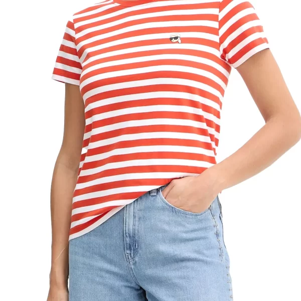 KARL LAGERFELD T-SHIRT REGULAR FIT IKON STRIPE LOGO ΛΕΥΚΟ-ΠΟΡΤΟΚΑΛΙ
