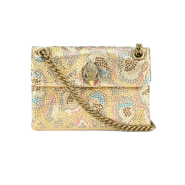 KURT GEIGER TΣΑΝΤΑKI CROSSBODY/ΩΜΟΥ FABRIC MΙΝΙ KENSINGTON ΠΟΛΥΧΡΩΜΑ ΣΤΡΑΣ ΑΛΥΣΙΔΑ LOGO ΧΡΥΣΟ