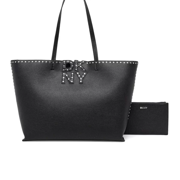 DKNY ΤΣΑΝΤΑ ΩΜΟΥ NICOLE TOTE LOGO ΤΡΟΥΚΣ ΜΑΥΡΟ