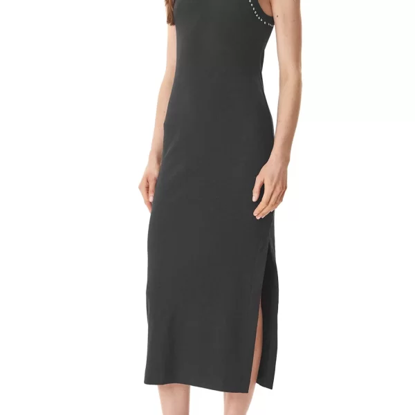 DKNY ΦΟΡΕΜΑ MIDI CREW NECK ΡΙΜΠ LOGO ΤΡΟΥΚΣ ΜΑΥΡΟ