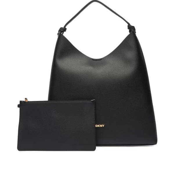 DKNY ΤΣΑΝΤΑ ΩΜΟΥ PAULA HOBOS ΕΠΙΠΡΟΣΘΕΤΟ ΤΣΑΝΤΑΚΙ LOGO ΜΑΥΡΟ