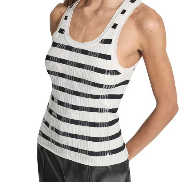 DKNY TANK TOP ΡΙΜΠ ΡΙΓΕ ΠΑΓΙΕΤΑ ΕΚΡΟΥ-ΜΑΥΡΟ