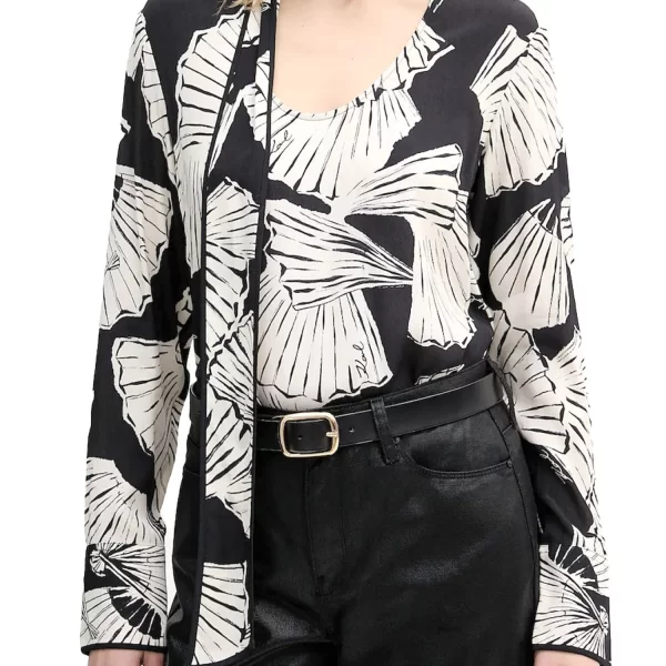 KARL LAGERFELD TOP FLUID ΕΜΠΡΙΜΕ ΔΕΣΙΜΟ ΛΑΙΜΟ ΜΑΥΡΟ-ΕΚΡΟΥ