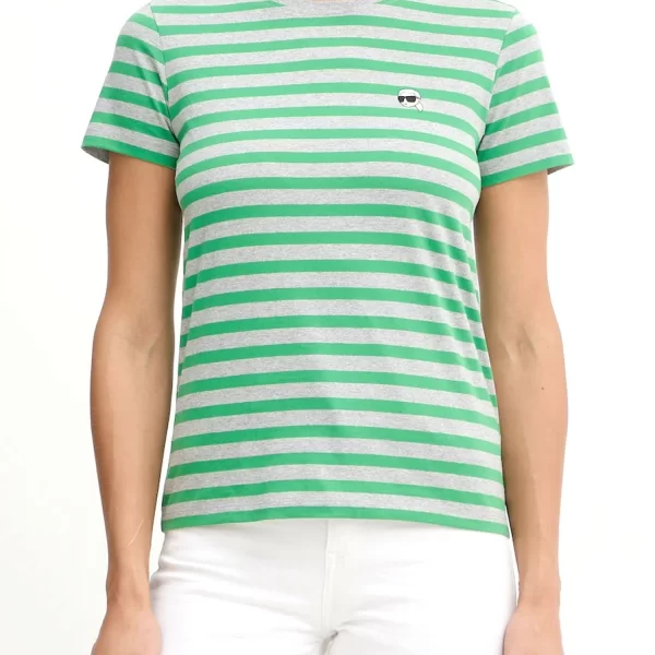 KARL LAGERFELD T-SHIRT REGULAR FIT IKON STRIPE LOGO ΓΚΡΙ-ΠΡΑΣΙΝΟ
