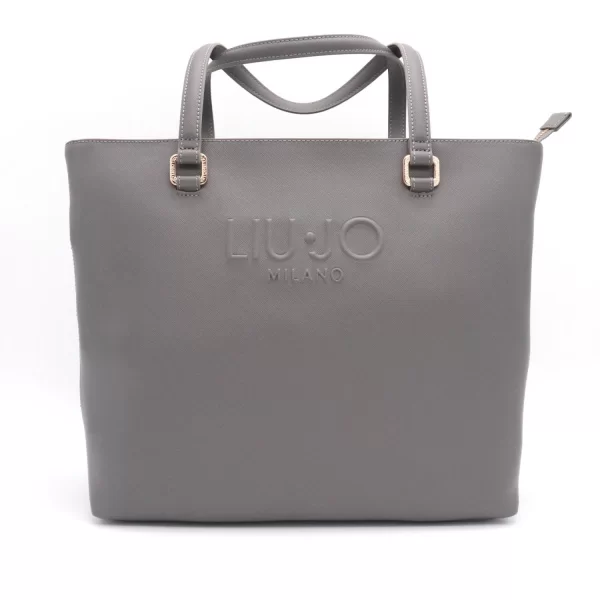 LIU-JO ΤΣΑΝΤΑ ΩΜΟΥ TOTE LOGO ΣΚΟΥΡΟ ΓΚΡΙ