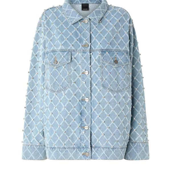 PINKO ΤΖΙΝ PIFFERAIO OVERSHIRT ΜΠΛΕ ME ΣΤΡΑΣ