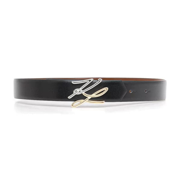 KARL LAGERFELD ΖΩΝΗ ΔΕΡΜΑ REVERSIBLE K/AUTOGRAPH RV G/S H3 BELT GP LOGO ΜΕΤΑΛΛΙΚΟ ΜΑΥΡΟ-ΚΑΦΕ