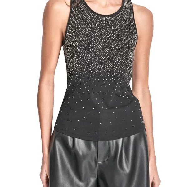 DKNY TANK TOP CREW NECK ΣΤΡΑΣ MAYΡΟ