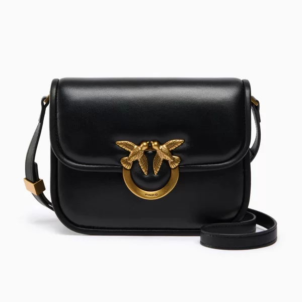 PINKO ΓΥΝΑΙΚΕΙΑ ΤΣΑΝΤΑ LOVE BOX BAG FL MINI NAPPA + VITELLO SETA ΜΑΥΡΟ-ANTIQUE GOLD