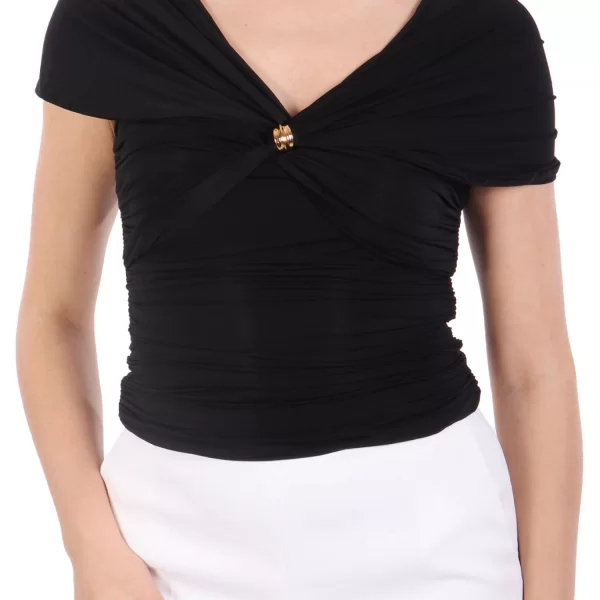 ELISABETTA FRANCHI ΜΠΛΟΥΖΑ TOP V-NECK ΝΤΡΑΠΕ ΜΑΥΡΟ