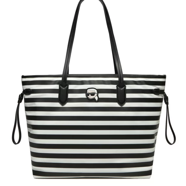 KARL LAGERFELD ΤΣΑΝΤΑ ΧΕΙΡΟΣ/ΩΜΟΥ IKON NYLON TOTE LOGO ΡΙΓΕ ΜΑΥΡΟ-ΛΕΥΚΟ