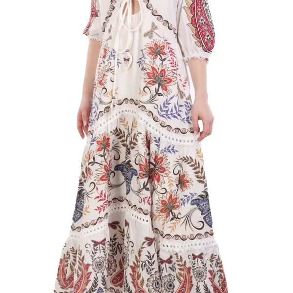 FARM RIO ΦΟΡΕΜΑ MAXI BOHO GLAM ΑΝΟΙΓΜΑ ΜΠΡΟΣΤΑ ΕΜΠΡΙΜΕ ΕΚΡΟΥ