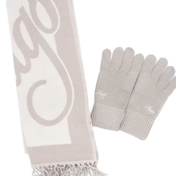 HUGO ΣΕΤ ΚΑΣΚΩΛ-ΓΑΝΤΙΑ SABRYNA_SET LOGO ΑΝΟΙΧΤΟ ΓΚΡΙ