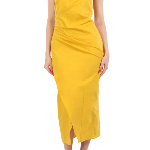 MARELLA ΦΟΡΕΜΑ MIDI ELEGIA ΝΤΡΑΠΕ ΑΝΟΙΧΤΗ ΠΛΑΤΗ ΚΙΤΡΙΝΟ