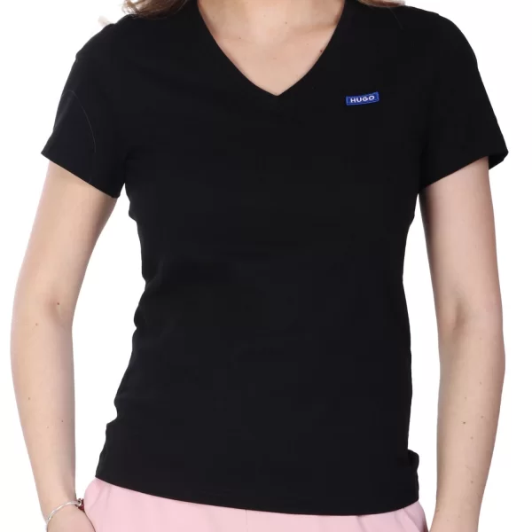 HUGO BLUE T-SHIRT CLASSIC V_B V-NECK LOGO ΜΑΥΡΟ