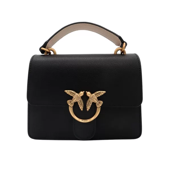PINKO ΤΣΑΝΤΑ ΧΕΙΡΟΣ LOVE ONE TOP HANDLE MINI LIGHT DOUBLE GRAINY LEATHER ΜΑΥΡΟ-ΜΠΕΖ