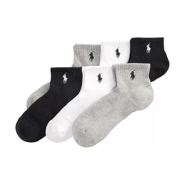 RALPH LAUREN ΚΑΛΤΣΕΣ 6-PAIRS HALF CUSHION LOGO ΓΚΡΙ-ΛΕΥΚΟ-ΜΑΥΡΟ