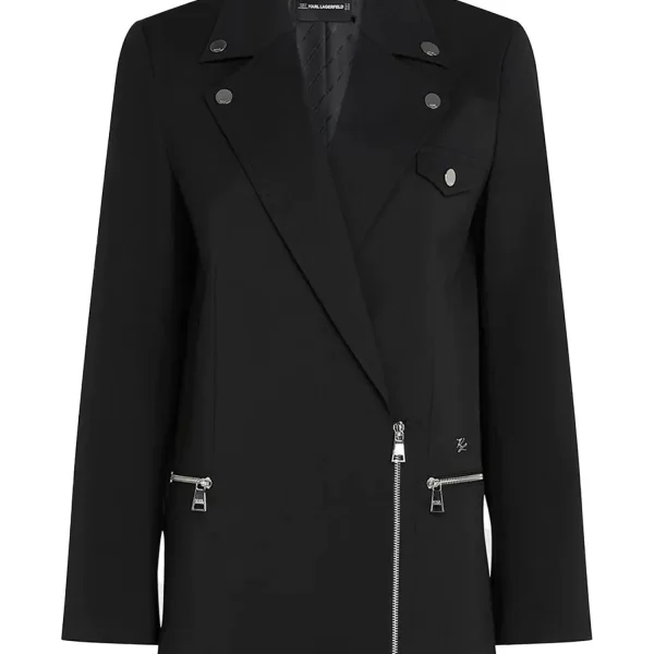 KARL LAGERFELD ΣΑΚΑΚΙ FASHION BIKER LOGO ΜΕΤΑΛΛΙΚΟ HALF ZIP ΜΑΥΡΟ