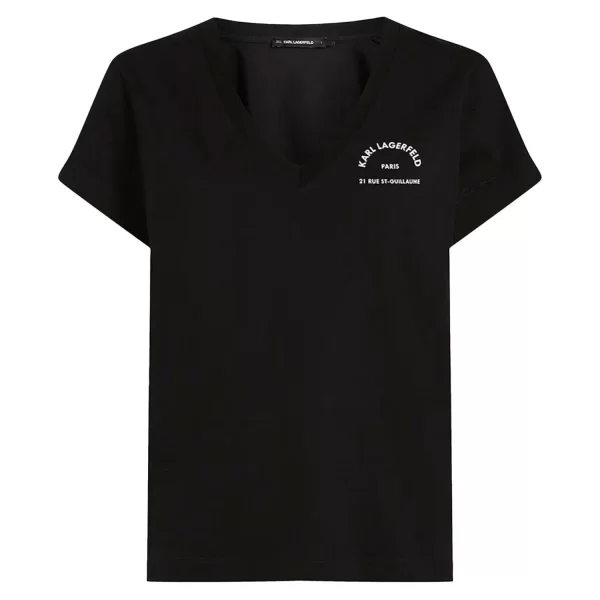 KARL LAGERFELD T-SHIRT V-NECK REGULAR FIT LOGO ΜΑΥΡΟ