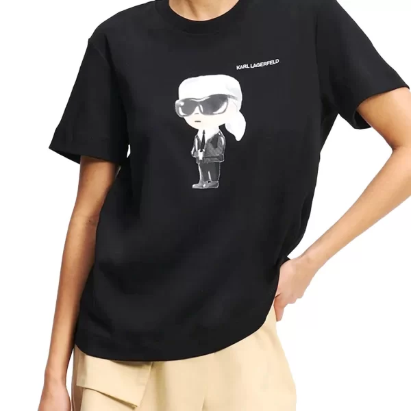 KARL LAGERFELD T-SHIRT REGULAR FIT IKON AQUARELLE LOGO ΜΑΥΡΟ