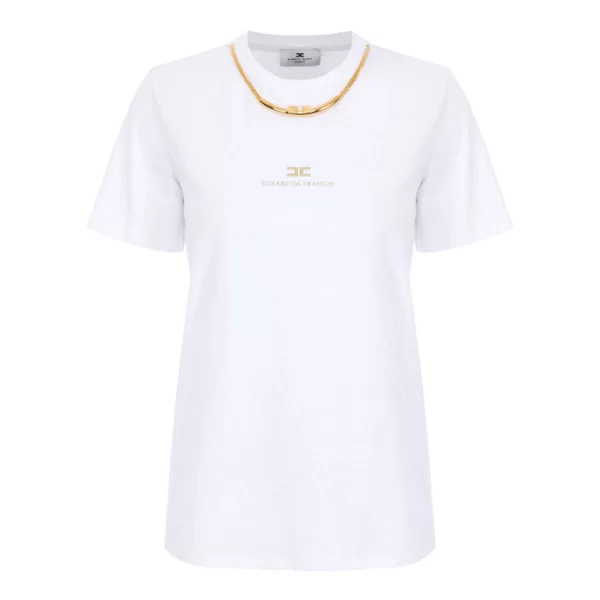 ELISABETTA FRANCHI T-SHIRT CREW NECK ΑΛΥΣΙΔΑ LOGO ΛΕΥΚΟ