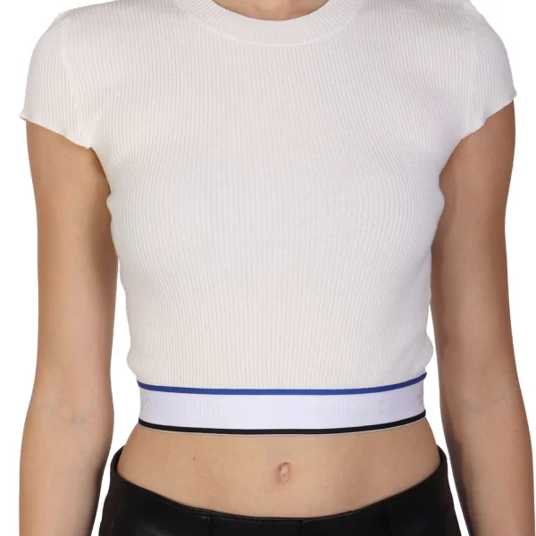 HUGO BLUE ΠΛΕΚΤΟ SUCCORE_B T-SHIRT RIB LOGO ΛΑΣΤΙΧΟ ΚΡΕΜ