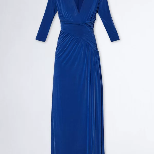 LIU -JO ΦΟΡΕΜΑ MAXI ΤΡΟΥΑΚΑΡ ΜΑΝΙΚΙ V-NECK ΑΝΟΙΓΜΑ ΠΛΑΙ ΜΠΛΕ ΗΛΕΚΤΡΙΚ