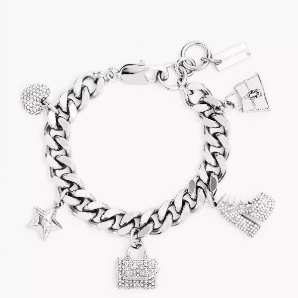 MARC JACOBS ΒΡΑΧΙΟΛΙ ΜΙΝΙ ICON PAVE CHARM BRACELET LOGO ΑΣΗΜΙ