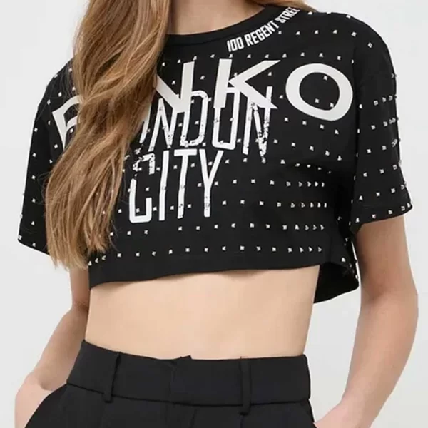 PINKO T-SHIRT CROP BOMBA LOGO ΤΡΟΥΞ ΜΑΥΡΟ
