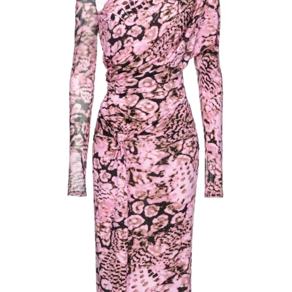 PINKO ΦΟΡΕΜΑ ARTEMIDE MIDI ΝΤΡΑΠΕ ΔΙΑΦΑΝΕΙΑ ΠΛΑΤΗ ΠΟΛΥΧΡΩΜΟ ΡΟΖ