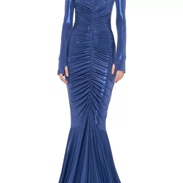 NORMA KAMALI ΦΟΡΕΜΑ FISHTAIL GOWN ΕΛΑΣΤΙΚΟ ΜΕΤΑΛΛΙΖΕ ΜΠΛΕ