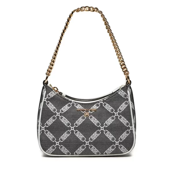 MICHAEL KORS ΤΣΑΝΤΑΚΙ ΧΕΙΡΟΣ ΑΛΥΣΙΔΑ JET SET CHARM ΑLL OVER LOGO MAYΡΟ/ΛΕΥΚΟ