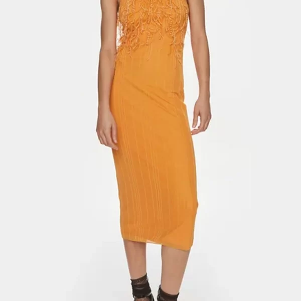 Patrizia Pepe PATRIZIA PEPE ΦΟΡΕΜΑ MIDI ΠΕΡΛΕΣ ΠΟΡΤΟΚΑΛΙ