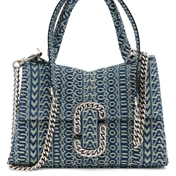 MARC JACOBS ΤΣΑΝΤΑΚΙ CROSS BODY/ΧΕΙΡΟΣ TOP HANDLE ΑΛΥΣΙΔΑ ALL OVER LOGO DENIM ΜΠΛΕ/ΜΠΕΖ