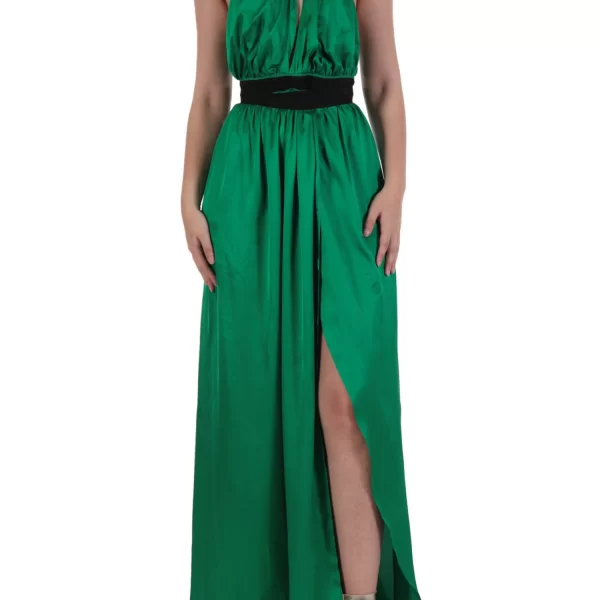 PINKO ΦΟΡΕΜΑ ΜΑΚΡΥ ANGURIA ABITO ΠΑΡΤΟΙ ΩΜΟΙ ΑΝΟΙΓΜΑ ΠΛΑΪ ΠΡΑΣΙΝΟ